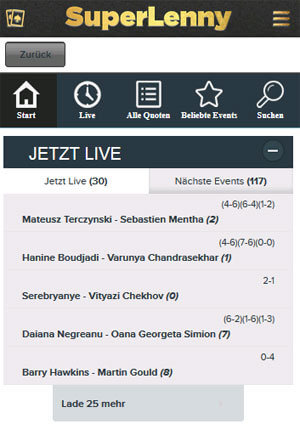 SuperLenny mobile Sportwetten Seite