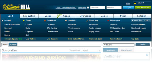 Die Wettseite von William Hill