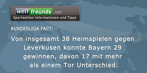 Bayern vs Leverkusen 29 Heimsiege - 17 davon mit mehr als einem Tor Unterschied