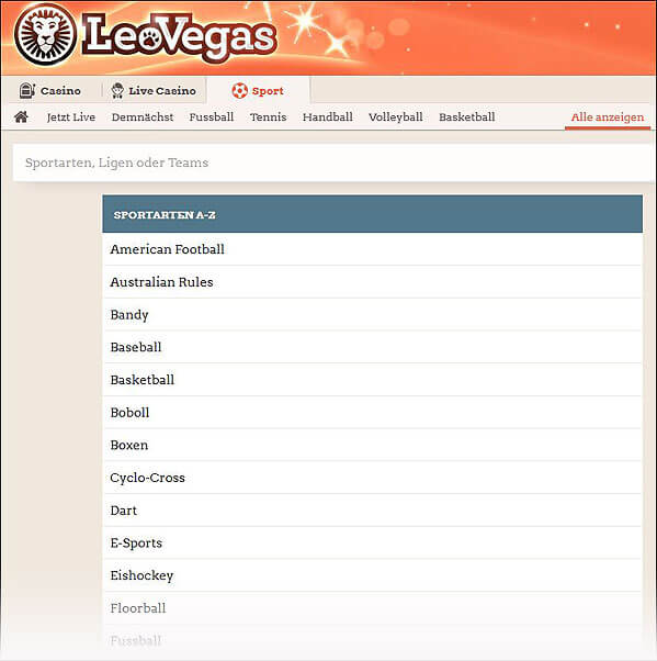 LeoVegas Wettangebot