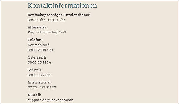 LeoVegas Kundendienst