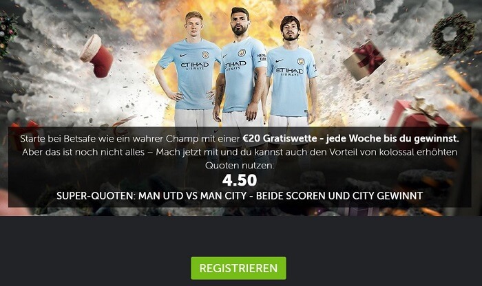 Zum Wettanbieter Betsafe! Betsafe Spezialwette zum Derby Manchester United gegen Manchester City