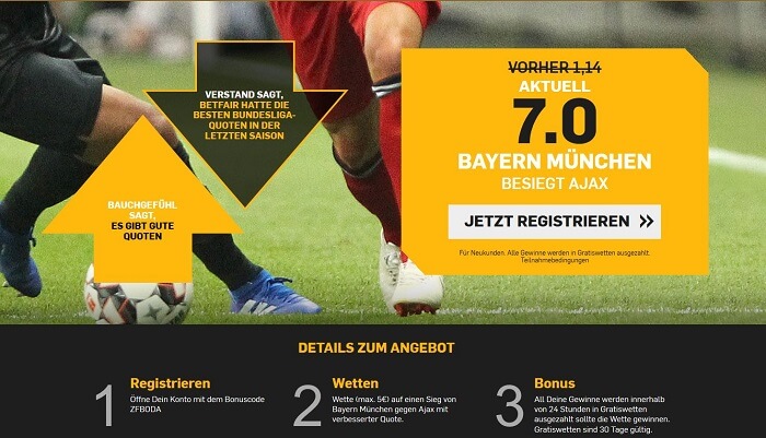 Betfair beietet beste Quote für Bayern - Ajax