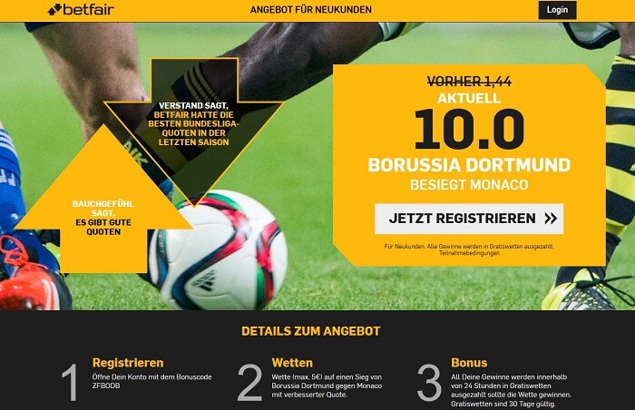 Betfair bietet beste Quote BVB gegen Monaco