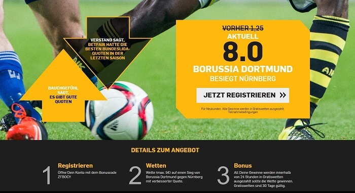 Betfair beste Quote BVB - Nürnberg