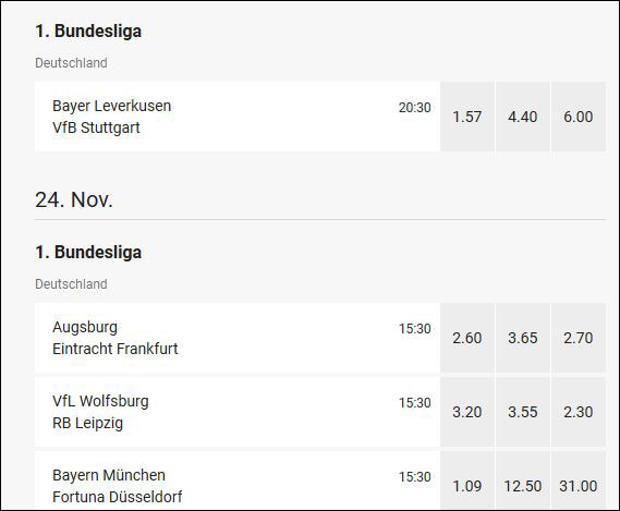 Screenshot Bundesliga Wettquoten LeoVegas Wettfreunde
