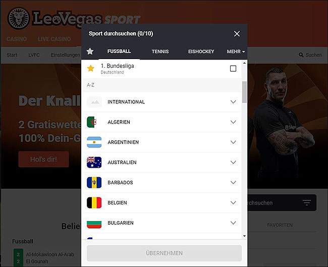 Screenshot LeoVegas Fussballwetten Wettfreunde