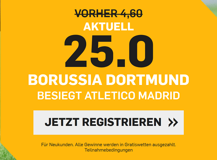 beste Quote BVB gegen Atletico bei Betfair