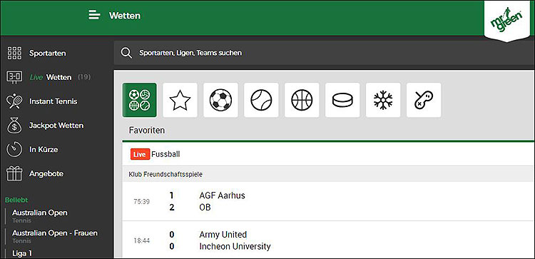 Screenshot zum Mr Green Livewetten-Angebot
