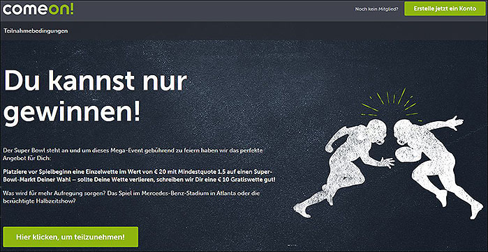 Zur Super Bowl Gratiswette bei ComeOn Super Bowl Gratiswette bei ComeOn
