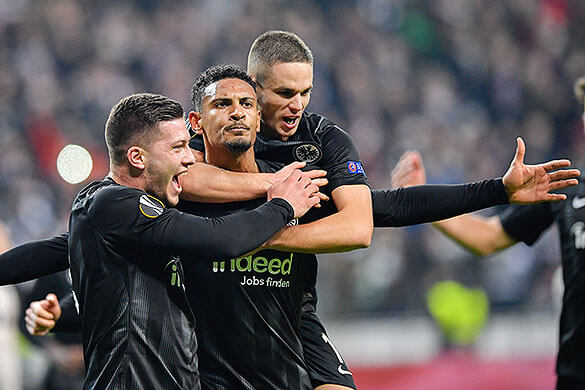 20190221_PD7738 (RM) Bild zeigt Luka Jovic, Sebastien Haller und Mijat Gacinovic von Eintracht Frankfurt © Uwe Anspach / dpa / picturedesk.com