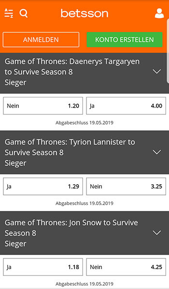 Game of Thrones Wettquoten bei Betsson