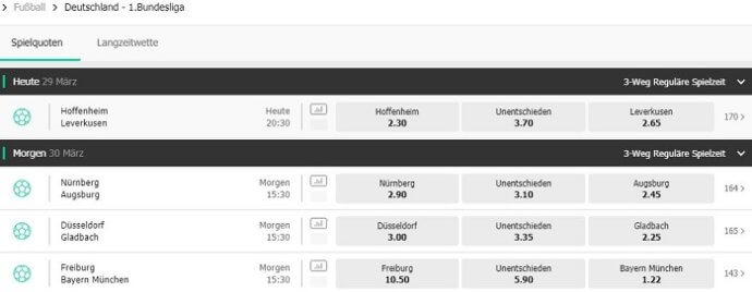 Bild zeigt die Betano Fussball Wettquoten zur Bundesliga