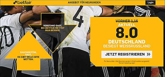 Betfair Quotenboost Weißrussland - Deutschland