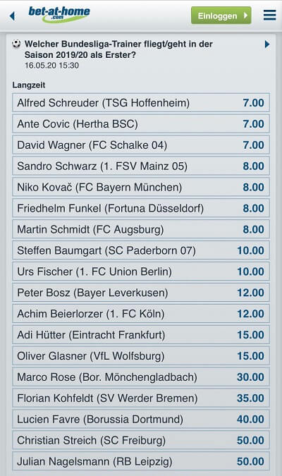 Welcher Trainer fliegt zuerst? Wettquoten bei Bet-at-home trainerwechsel quoten