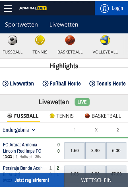 AdmiralBet Wettquoten Live