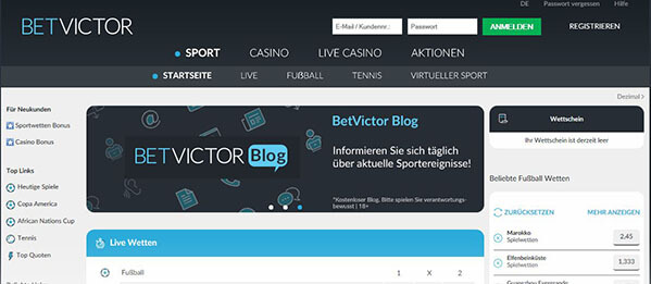 Betvictor Screen home