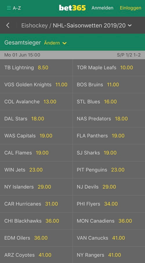 NHL Wettquoten bei Bet365 nhl wettquoten