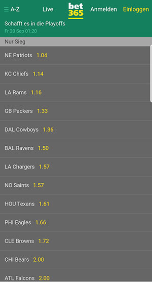 NFL Wetten bei Bet365 NFL Wettquoten Bet365