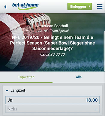 NFL Wettquoten Perfect Season