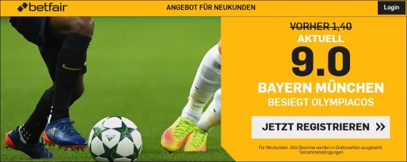 Betfair Quotenboost Olympiakos - FC Bayern