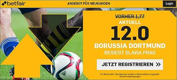 Betfair Quotenboost Slavia Prag - Borussia Dortmund