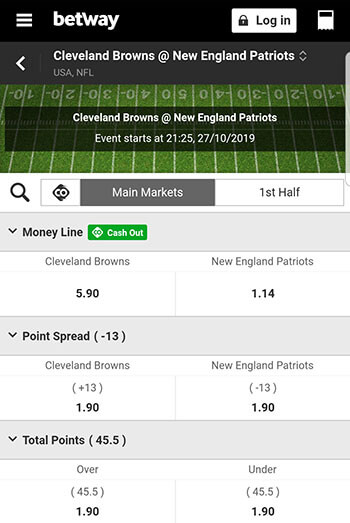 Browns vs Patriots Quoten Betway