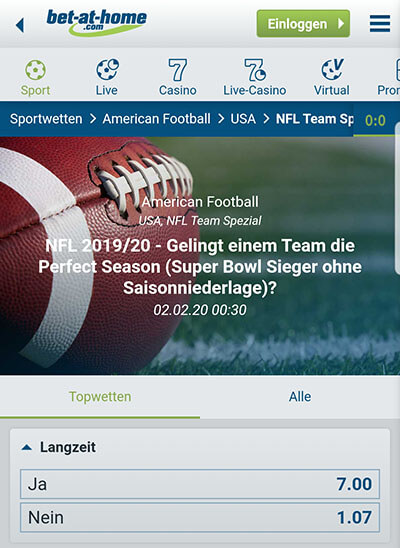 NFL Wettquoten Perfect Season