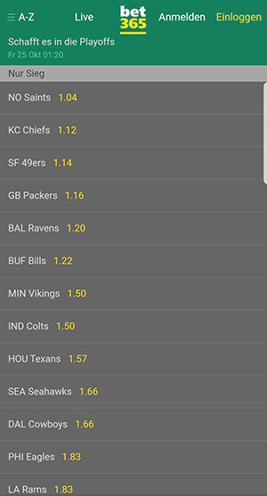 NFL Wetten bei Bet365 NFL Wettquoten Bet365