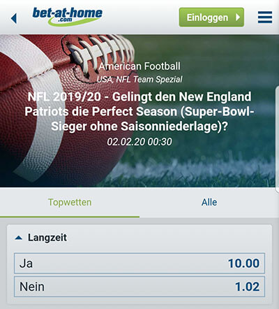 NFL Wettquoten Perfect Season Patriots