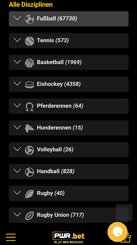 Wetten bei PWR.bet Wettangebot von PWR.bet