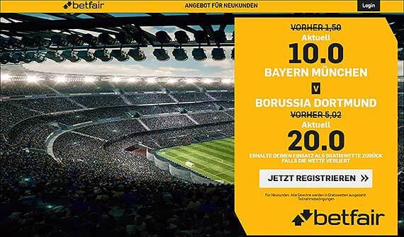 Betfair Quotenboost Bayern München - Borussia Dortmund