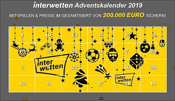 Preise im Gesamtwert von 200.000 Euro im Interwetten Adventskalender