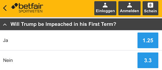 Trump Impeachment Wettquoten bei Betfair trump impeachment chance