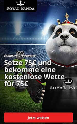 75 € einzahlen, 75€ Gratiswette bei Royal Panda