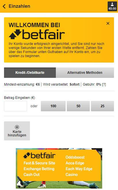 Betfair Registrierung mobil