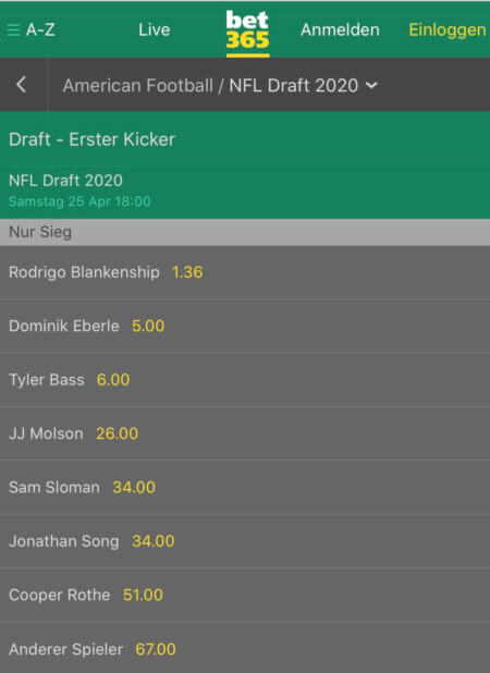 bet365 nfl draft wetten