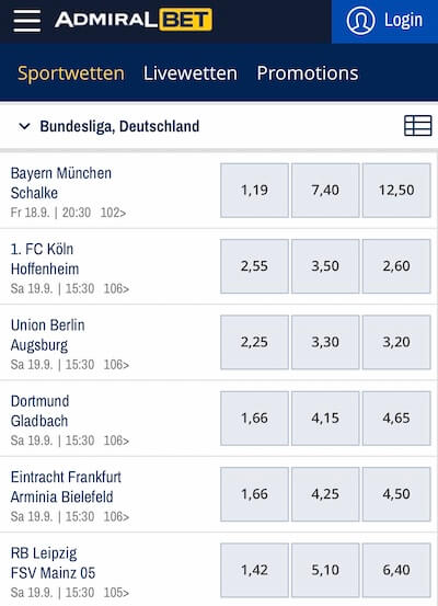 AdmiralBet Bundesliga Wetten