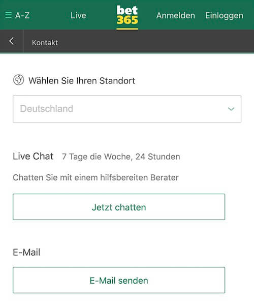 bet365 Kontakt mobil