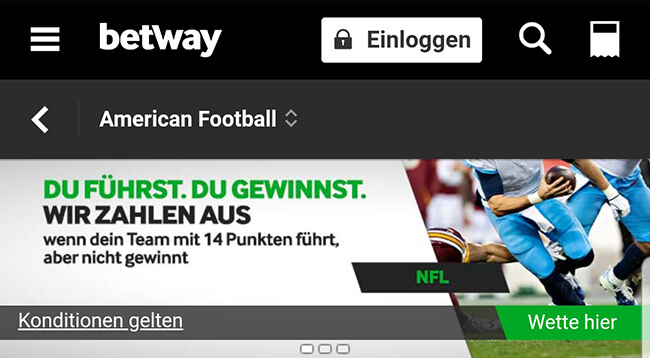 Betway NFL Lead Cashout