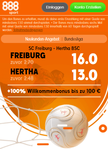 888Sport Quotenboost zu Freiburg - Hertha