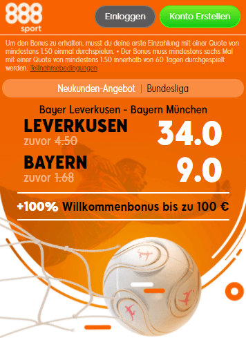 888Sport Quotenboost zu Leverkusen - Bayern