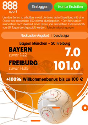 888Sport Quotenboost zu Bayern - Freiburg