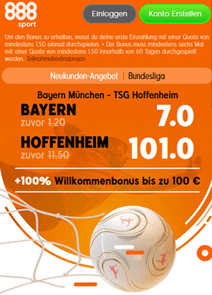888Sport Quotenboost zu Bayern - Hoffenheim
