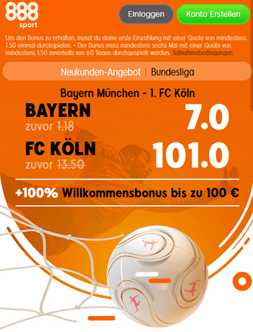 888Sport Quotenboost zu Bayern - Köln
