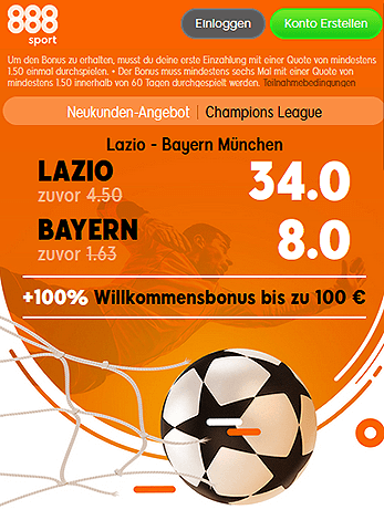 888Sport Quotenboost zu Lazio - Bayern