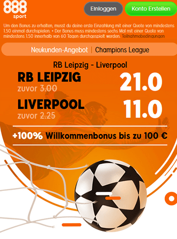 888Sport Quotenboost zu Leipzig - Liverpool