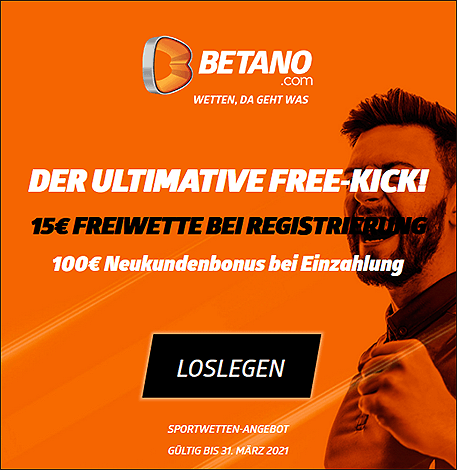 Betano: 15€ Gratiswette ohne Einzahlung