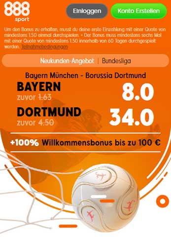 888Sport Quotenboost zu Bayern - Dortmund