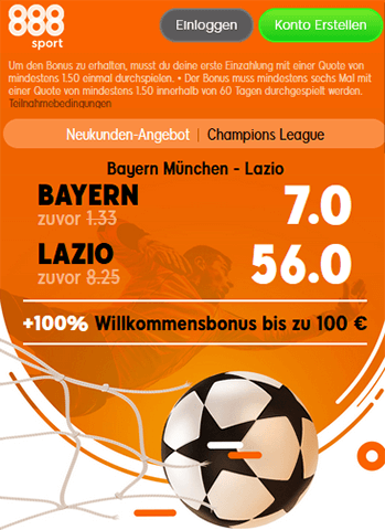 888Sport Quotenboost zu Bayern - Lazio